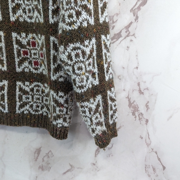 Vintage Sweater Womens Large Brown Medallion Boho Granny Square 90s Knit Pattern - Picture 4 of 10